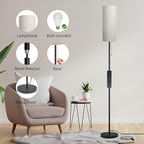 Floor Lamp for Living Room, Modern Standing Lamps with Lampshade, Minimalist Tall Lamp with Chain Switch for Living Room, LED Bulb Included (Beige Shade-Remote Bulb)