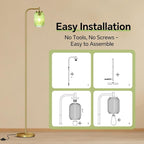 Vintage Glass Floor Lamp for Living Room, Bedroom, Modern Green Ribbed Glass Standing Lamp with Pedal Switch, 67'' Tall, Brushed Gold