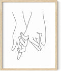 Holding Hands Wall Art Interlocking Fingers Continuous Line Drawing Love Connection 8x10 Inch Oak Wood Beige Framed Modern Romance Print for Bedroom