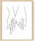 Holding Hands Wall Art Interlocking Fingers Continuous Line Drawing Love Connection 8x10 Inch Oak Wood Beige Framed Modern Romance Print for Bedroom