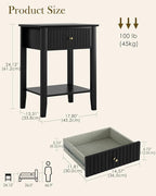 Fluted Nightstand, Farmhouse Night Stand with 1 Drawers, Mid Century Modern Side Accent Table,Bedside End Table for Bedroom, Living Room, Black