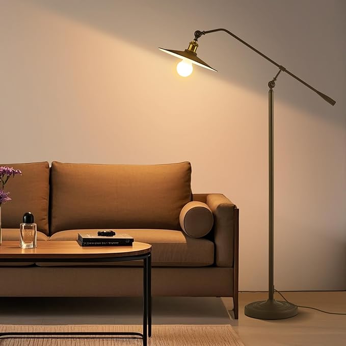 Swing Arm Floor Lamp Smart Remote Dimming for Living Room Corner Table Bedroom Office Library Farmhouse Reading Standing Tall Lights, Bright Adjustable Black Retro Rustic Industrial Home Decor