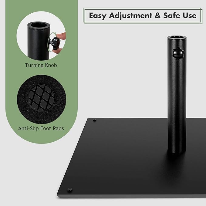 Giantex 42 lbs Patio Umbrella Base, 25 inch Heavy Duty Square Outdoor Umbrella Stand for 1.6''-1.9'' Poles, 4 Adjustable Pads Anchor Holes, Umbrella Holder for Deck Yard Poolside Garden
