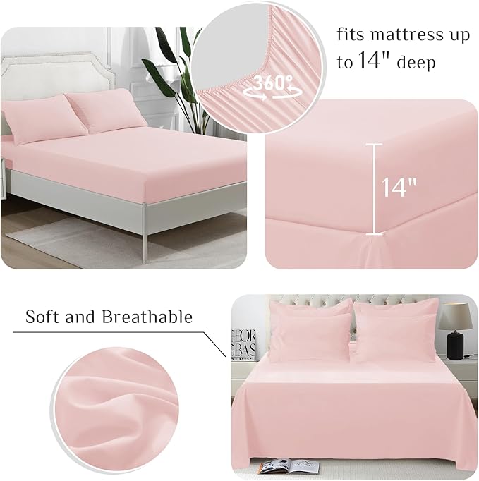 JOLLYVOGUE Queen Comforter Set, Ultra-Soft Bed in a Bag Queen Size 7 Pieces, Oeko-TEX Certified Bedding Set with Down Alternative Comforter, Sheets, Pillowcases & Shams, Blush Pink