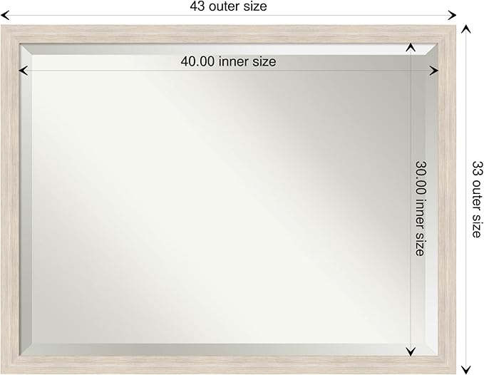 Amanti Art White Wall Mirror 33x43 Hardwood White Wash Narrow Rectangle Bathroom Mirror for Wall Decor Living Room, X-Large Country Rustic Wood Frame, Hangs Horizonally and Vertically, Bathroom Decor,