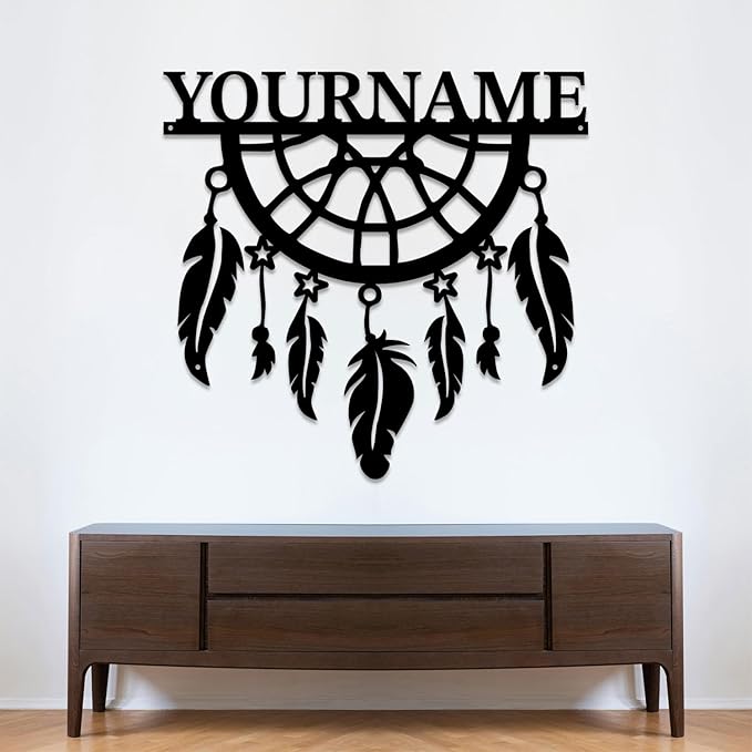 Personalized Dream Catcher Metal Wall Art - Custom Name Iron Sign for Home Decor, 8-30 Inch Black (Style C)