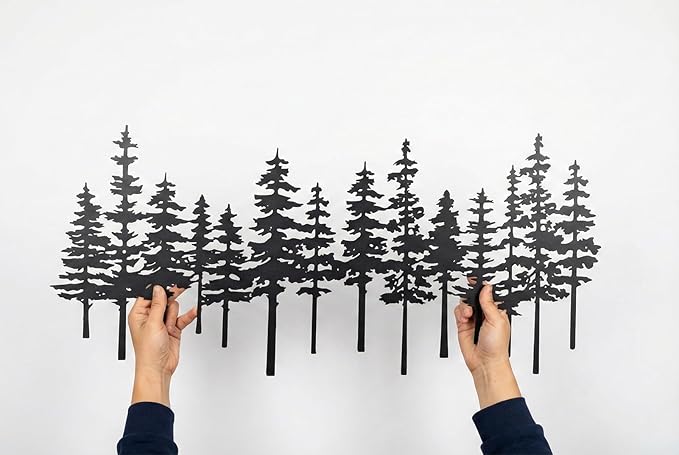 Jidecor Metal Pine Tree Wall Art Decor Nature Home Decor Cedar Trees Metal Sign Wall Decorations for Living Room, Forest Decor, Nature Lover Gift (Rustic, black, 33.9" L x 15.3" W)