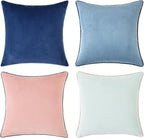 Mecatny Set of 4 Velvet Throw Pillow Covers 18x18, Soft Colorful Accent Decorative Couch Pillow Covers for Sofa Bedroom Living Room, Blue/Pink