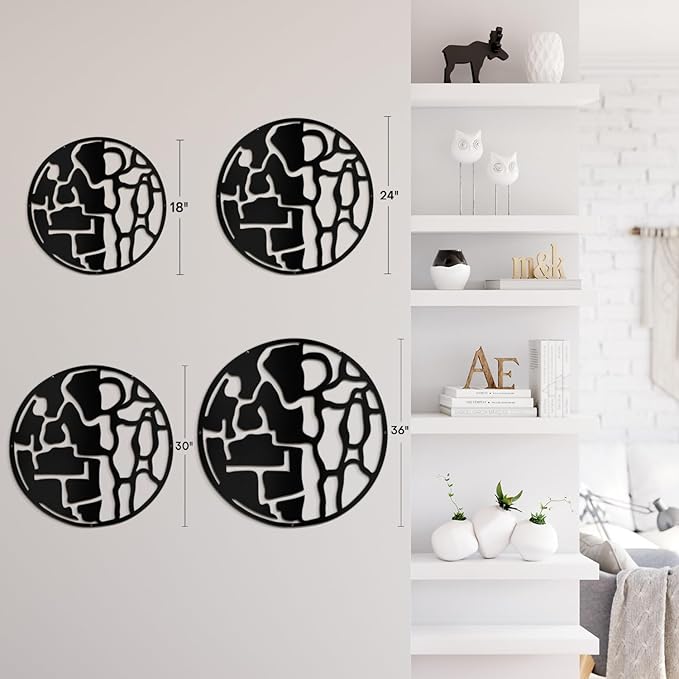 SIGNLEADER Metal Wall Art Decor Abstract Circle Shapes Minimalist Modern Abstract Wall Sculpture Hangings Home Decoration for Living Room, Bedroom, Bathroom, Kitchen, Outdoor - 30" Black