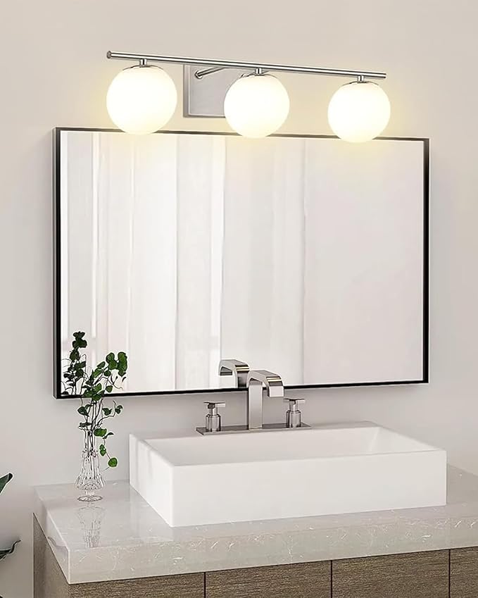 New Bathroom Vanity Light Fixtures 3 Lights Brushed Nickel Glass Shade Modern Wall Bar Sconce Over Mirror