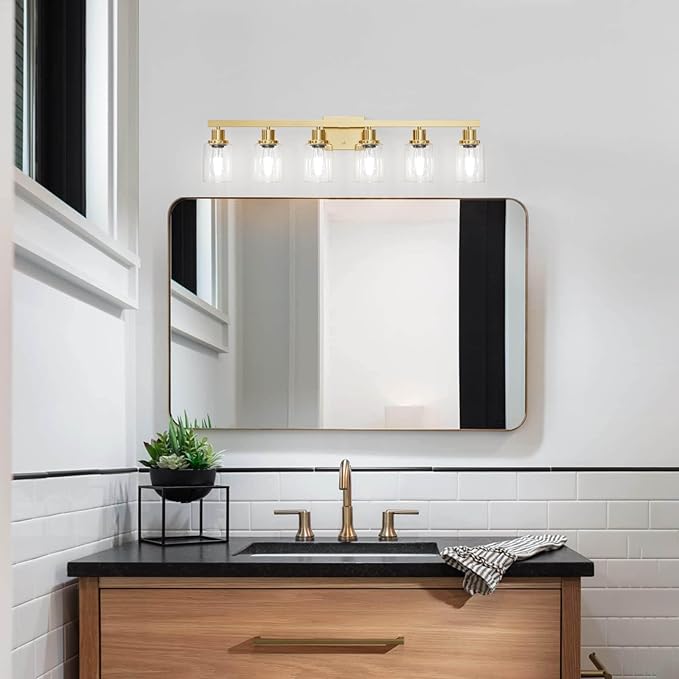 6 Light Gold Bathroom Vanity Light,Bathroom Light Fixtures, 38" Modern Brushed Gold Vanity Lighting Fixtures for Bathroom Over Mirror, Gold Sconces Wall Lighting for Bedroom