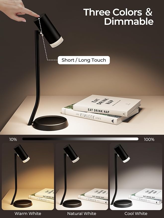 PESUTEN Cordless Table Lamps, Battery Operated Portable Table Light with Magnetic Adjustable Angle Head, 5000mAh Rechargeable Lamp with CCT Dimming for Patio Party Restaurant Dining Home 2 Packs