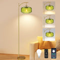 Gold Floor Lamps for Living Room Vintage Floor Lamp with Remote Control & Green Glass Lampshape,Dimmable Floor Lamp Mid Century Modern Standing Lamp Brass Tall Floor Lamps for Bedroom Corner