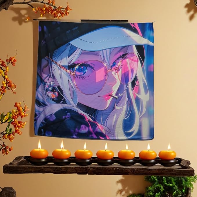 HOUHUANG Anime Fluorescent Tapestry - 59x59 Inches Large Wall Hanging for Room Decoration, Glow-in-the-Dark Trippy Boho Style with Blacklight Effects, Perfect for Bedroom and Custom Tapestry Lovers (fashion girl)