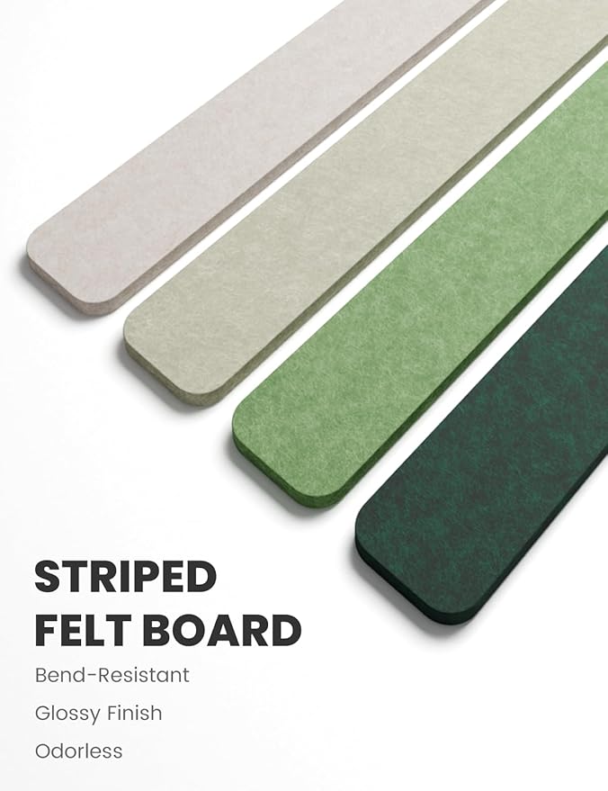 Cork Board Alternative Felt Strip Board 8-Pack 13"x2", Office Pin Board with 50 Push Pins, Adhesive Install for Bedroom Door & Home Office(Sagewood)
