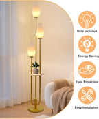 Lightdot Gold Floor Lamp with Tray, 3-Lights Dimmable Floor Lamps with Rock-Shaped Shade, Unique Candle Holder Style Modern Tall Lamp for Living Room/Party/Sofa Beside/Corner Decor(Bulbs Included)