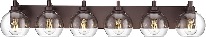 Oil Rubbed Bronze Bathroom Light Fixtures, 6-Light Bathroom Vanity Lights Over Mirror with Globe Clear Glass Shade, 38 Inch Modern Sconces Wall Lighting, VL195-ORB-6
