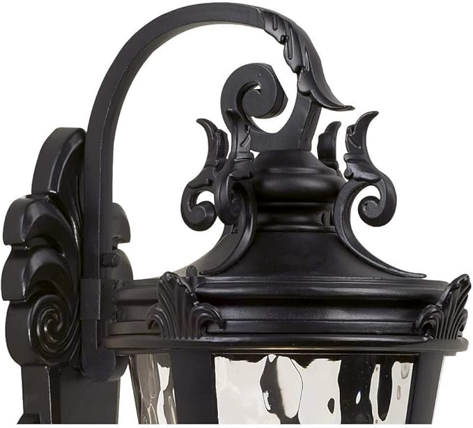 John Timberland Marseille Rustic Vintage Outdoor Wall Light Fixture Textured Black Scroll 27 1/2" Hammered Glass for Exterior House Porch Patio Outside Deck Garage Yard Front Door Garden Home
