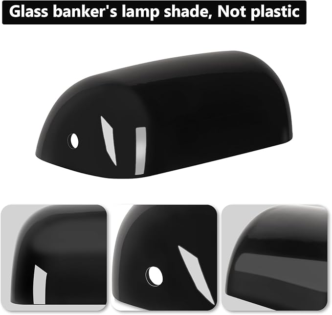 FIRVRE Lamp Shades for Table Lamps, Banker Glass Lamp Shade Replacement, Desk Lamp Black Glass Cover("8.85 IN " L "5.11 IN" W "2.95 IN" H)