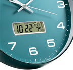 Wall Clock, 10" Dial Non-Ticking Silent Battery Operated Analog with LCD Display for Perpetual Calendar and F° Temperature, Ideal Modern Home, Office Decor (Green)