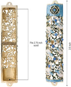 Matashi 3.5" Hand Painted Mezuzah with Scroll - Embellished with Ivy and Flowers Design, Blue Crystals - Jewish Holiday Housewarming Gift and Blessing for Christmas Holiday, Festival
