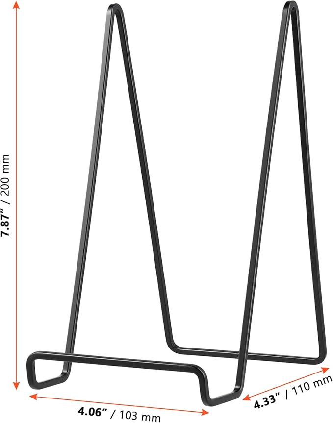 SINJEUN 8 Pack 8 Inch Display Stands, Picture Frame Holder Stand, Tabletop Picture Easel Stand, Black Iron Frame Stand for Decorative Plates, Photo Frames