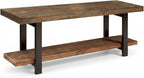 Pomona 48-Inch Entryway Storage Bench with Shelf – Solid Wood and Metal Accent Bench for Shoes, Hallway, Living Room, or Dining Room by Alaterre Furniture (Rustic Natural Finish)