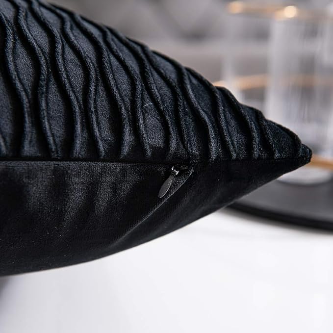 Black Striped Decorative Pillow Covers: 2 Pack 20x20 Inch Original Velvet Square Throw Pillow Cases for Farmhouse Couch