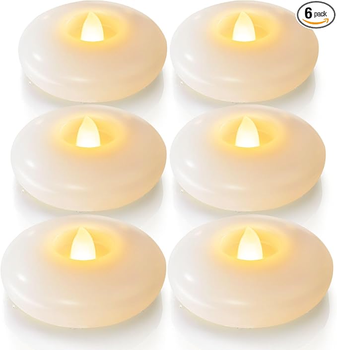 Homemory 6 Pack 3” Flameless Led Floating Candles, 200 Hour White Battery Operate Waterproof Tealights for Cylinder Vases, Centerpieces at Wedding Decor, Party, Pool