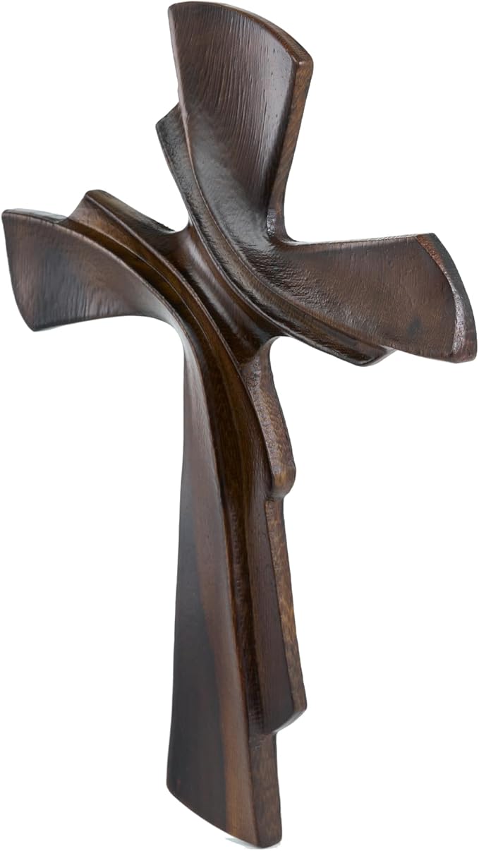 DAICAT - Hand-carved Cross,Wooden Cross for Wall Decor 9.8 In Rustic Crucifix Gift for Mom Wall Crosses Unique Gifts for Teen, Boy or Baptism (No 1)