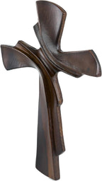 DAICAT - Hand-carved Cross,Wooden Cross for Wall Decor 9.8 In Rustic Crucifix Gift for Mom Wall Crosses Unique Gifts for Teen, Boy or Baptism (No 1)