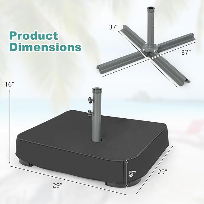 Tangkula Patio Umbrella Base, 220 lbs Heavy Duty Sand Filled Weighted Umbrella Stand with 2 Sandbags, All Weather Oxford Cover, for Poles up to 1.9 inches, for 15 ft Large Market Table Pool Umbrella