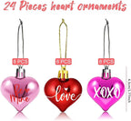Valentines Tree Decorations, 24 Pcs Heart Ornaments for Christmas Tree, Mini Day Small Conversation Ornaments, Red Pink Purple Plastic