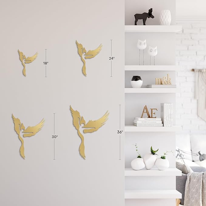 SIGNLEADER Metal Wall Art Decor Angel Minimalist Modern Abstract Wall Sculpture Hangings Home Decoration for Living Room, Bedroom, Bathroom, Kitchen, Outdoor - 30" Gold