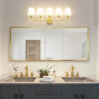 Kvhilw Bathroom Vanity Light, Brushed Gold Bathroom Light Fixtures, 5-Light Lighting Fixtures Over Miror, Modern Wall Sconce with Flared White Fabric Shade, E26 Socket(ETL Listed)