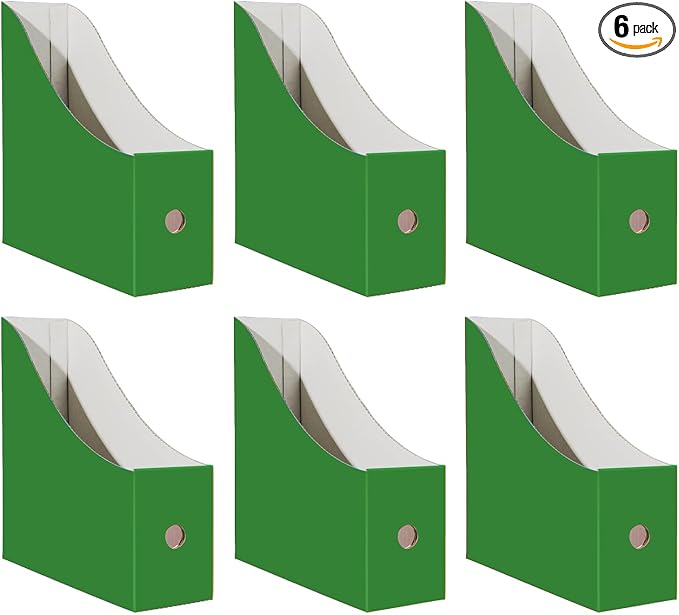 Limitliho Cardboard Magazine Holder for Desk, Book Bins for Classroom Library,Office,Home, 10.6" H x 10.2" L x 3.5" W in file holder (Green, 6 Pack)