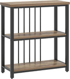 FOLUBAN Small Bookshelf and Bookcase, 3 Tier Open Book Shelf, Modern Metal and Wood Shelving Unit for Living Room Bedroom, Oak