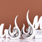 XMGZQ 2pcs White Silver Modern Abstract Art Statue Table Decor,Elegantes Ceramic Statue for Home Décor Accent,Mantel,Bookshelf,Centerpiece Table Decoration for Dining Room,adornos para sala