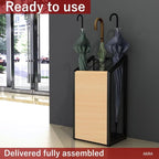 AKIRA Mid-Size Umbrella Stand for 12-Umbrellas Modern Natural Wood Grain & Black Metal Entryway Organizer Rack Holder for Office or Lobby, Model US-US-0325-BKNA