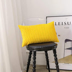 Mustard Yellow Couch Pillow Covers: 2 Pack 12x20 Inch Original Striped Velvet Rectangular Throw Pillow Cases for Farmhouse Home Decor