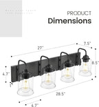 zeyu Modern Bathroom Light Fixtures, 4 Light Vanity Lighting, 28.5" Bathroom Mirror Wall Light, Matte Black Finish with Clear Glass Shade, ZSL72B-4W BK
