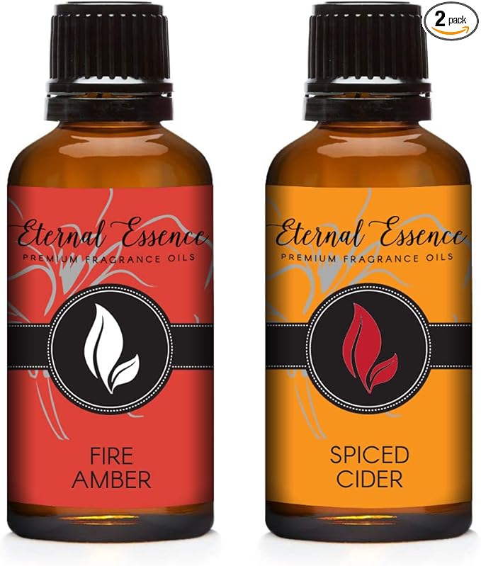 Eternal Essence Oils 2 Pack 30ml Premium Fragrance Oil - Fire Amber & Spiced Cider - for Candle, Soap Making, Aromatherapy, Diffusers, Home Care, & Humidifiers