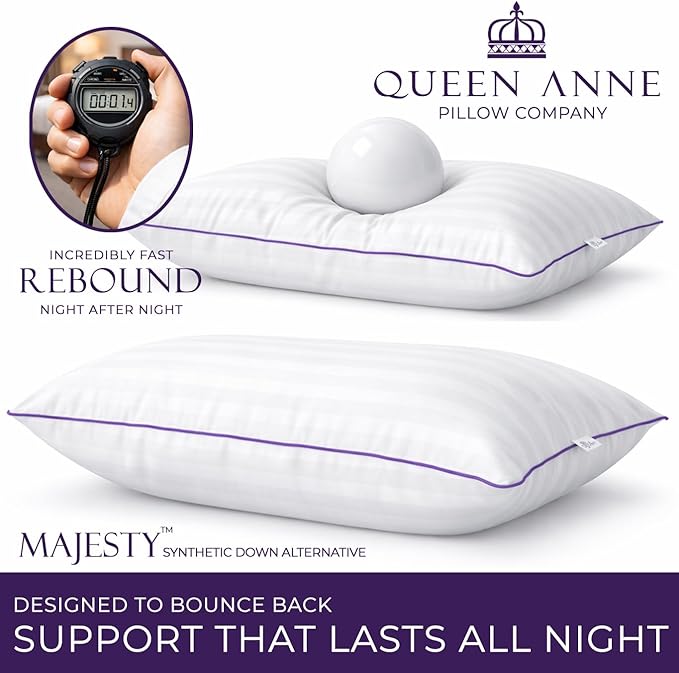Queen Anne Luxury Hotel Down Alternative Pillow - Majesty Down - Synthetic Allergy Free Hypoallergenic Bed Pillow - Made in USA (Standard Medium)