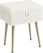 SONGMICS Vanity Stool Chair with Storage, Makeup Stool, Footrest Footstool Ottoman, Metal Legs, Adjustable Feet, for Living Room, Bedroom, Makeup Room, Cream White ULOM505WZ02