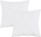 decorUhome Spring Throw Pillow Covers 16x16 Inch Set of 2, Soft Plush Faux Fur Wool Pure White Couch Pillow Covers, Decorative Neutral Pillow Cases for Bed Sofa Living Room Home Decor