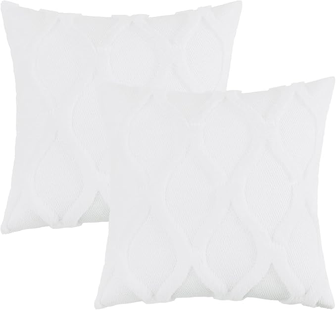 decorUhome Spring Euro Sham Throw Pillow Covers 26x26 Inch Set of 2, Soft Plush Faux Fur Wool Pure White Couch Pillow Covers, Decorative Neutral Pillow Cases for Bed Sofa Living Room Home Decor