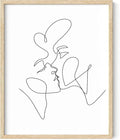 Minimalist Couple Art Wall Art Print Couple Kiss Abstract Line Drawing, Gallery Quality 8"x10" Beige Framed, Abstract Love Aesthetic Decor Bedroom Living Room