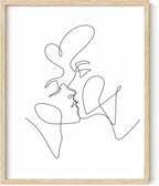 Minimalist Couple Art Wall Art Print Couple Kiss Abstract Line Drawing, Gallery Quality 8"x10" Beige Framed, Abstract Love Aesthetic Decor Bedroom Living Room