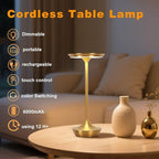 2 Pack LED Rechargeable Cordless Table Lamps,Portable Outdoor 6000 mAh Battery Operated Table Light Touch Control 3 Color Dimmable Waterproof for Patio/Cofee/Restaurant/Camping/Dining/ Bedroom-Gold