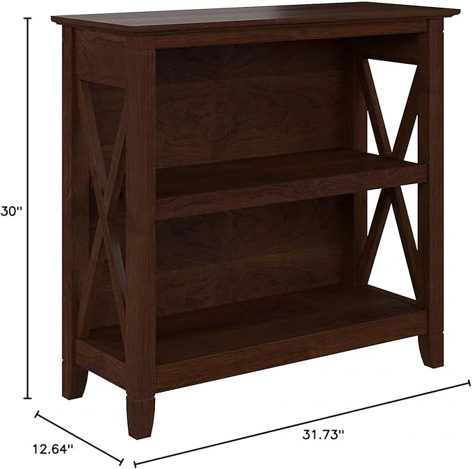 Bush Home Key West Small 2 Shelf Bookcase in Bing Cherry, Compact Home Organizer, Vertical Storage Solution, Bookshelf for Office or Living Room